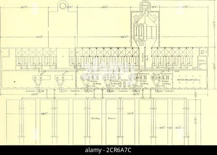 . Die Straßenbahn Zeitschrift . -ABSCHNITT DES KRAFTWERKS während des Prozesses des Baus genommen. Die Arbeiten sind von besonders Interesse, da sie die erste Instanz einer großen Traktionsstation sind, die nur Dampfturbinen ausloten. Die Turbinen sind vom Typ Westing-House Parallelstrom, Dampf tritt in der Mitte des Singlecylinders ein und dehnt sich durch Reihen von Rotorblättern aus, um cham-ber an beiden Enden abzulassen. Jede Turbine hat ihre eigene Luftpumpe und 29. August 1903.] STREET RAILWAY JOURNAL. 381 Alberger Barometic Kondensator, während Kondensatorwasser aus zwei Klein Kühltürmen für jede Einheit versorgt wird. Stockfoto