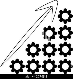 Datenanalyse, Diagramm Zahnräder Wachstum Pfeil Finanzvektor Illustration Linie Symbol Stock Vektor