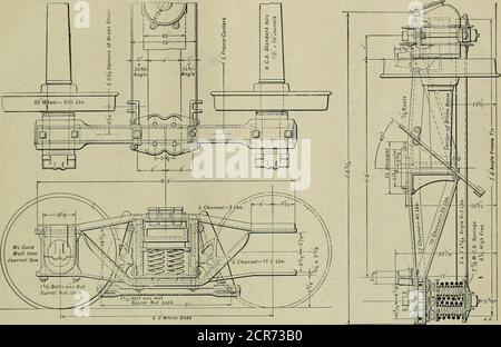 . Amerikanischer Ingenieur und Eisenbahnjournal . Vertikale Seite-Versteifung membersat die Bolsters sind in diesem Fall 6-in. chan-nels an den Enden der Bolsterund Übertragung der Last von den Sideblate Träger zu den Bolstern gesichert. Die Tiefe der Seiten in der Mitte dieses Autos is10 ft, und die Unterseite der Seitenplatten kommt bis zu einem Abstand von 16 VI ins.from die Schiene. Diese Autos sind so konzipiert, dass die vor kurzem von Herrn Vanderbilt patentierte, die unter S00 Hopper Autos gebaut von ihm für die West Virginia Central verwendet wird, aiready bezeichnet. Die Hauptfea-tur dieses Staplers ist die Abflachung Stockfoto