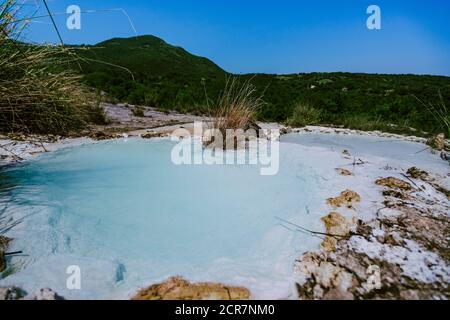 Europa, Italien, Toskana, Thermalbad, Thermalquelle, Thermalquelle, Bagni San Filippo, Castiglione d'Orcia Stockfoto