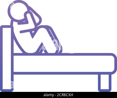 Schlaflosigkeit Design, Mann leidet unter Mangel an Schlaf auf dem Bett sitzen über weißem Hintergrund, Gradienten Stil, Vektor-Illustration Stock Vektor