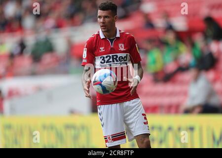 MIDDLESBROUGH, ENGLAND. 19. SEPTEMBER 2020 Marvin Johnson von Middlesbrough in Aktion während des Sky Bet Championship Spiels zwischen Middlesbrough und Bournemouth im Riverside Stadium, Middlesbrough. (Kredit: Mark Fletcher, Mi News) Kredit: MI Nachrichten & Sport /Alamy Live Nachrichten Stockfoto