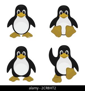 Vektor-Design von vier niedlichen Pinguine, niedlichen Cartoon, auf einem weißen Hintergrund Stock Vektor