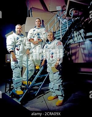 Die Crew von Apollo 8 Lunar Orbit Mission. L und R, sind James A. Lovell jr., Befehl Modul Pilot; William A. Anders, Lunar Module Pilot; und Frank Borman, Commander. Stockfoto