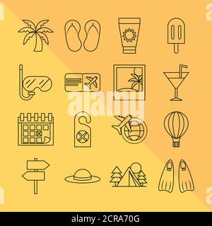 Sommer Urlaub Reise Tourismus Satz linearen Stil Symbole Vektor Illustration Stock Vektor