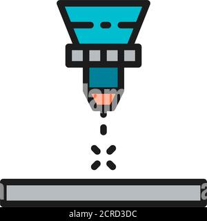 Laser-Schneidemaschine, Laser Gravur flache Farblinie Symbol. Stock Vektor