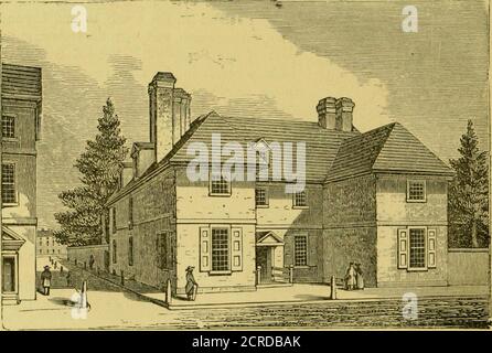 . Philadelphia und seine Umgebung und die Eisenbahnlandschaft von Pennsylvania. DAS PENN-VERTRAGSDENKMAL. DAS ALTE SLATK-DACHHAUS. ER. Hier wurde John Penn, das einzige Familienmitglied, das auf amerikanischem Boden geboren wurde und aus diesem Grund den Amerikaner nannte, einen Monat nach der Ankunft der Familie geboren. Hier Gov-ernor Lloyd, einer von Penns Gefährten, ein Nachkomme – nach der Tradition – von Meric, whovore einer der vier goldenen Schilde vor Arthur, als er zum König in Caerleon gekrönt wurde, ihm- PHILADELPHIA UND SEINE UMGEBUNG. Selbst der Erbe zu großen Landgütern, und ein früher stellvertretender Gouverneur von Pennsylvania, war ein Stockfoto