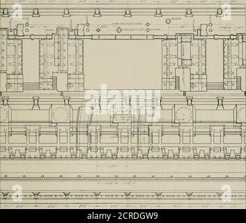 . Die Straßenbahnbesprechung . Gines, zwei 300-kw. Motor angetriebene Booster, und zwei 900-kw. Dreiphasige 2200-Volt-Beleuchtungseinheiten, angetrieben von Rice & Sargent Cross-com-pound-Motoren. Rankin Station, in Rankin auf dem Monongahela River, sieben Meilen Roney Stokers, und acht Soo-kw. Eisenbahneinheiten direkt verbunden zu 30 und 54 durch 48-in. Horizontale Cross-Compound-Motoren gebaut von tlie Pennsylvania Iron Works. Die Kohle wird von einem Mead-Lieferanten gehandhabt und der Maschinenraum wird von einem 40-Tonnen Pawling & Har-nischfeger Kran bedient. Kraftwerke, die ihre Wasserversorgung aus den Flüssen von Pittsburg ziehen, müssen mit Dif kämpfen Stockfoto