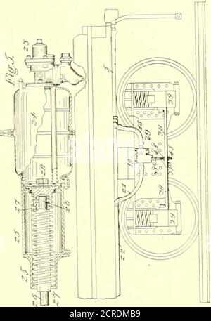 . Eisenbahn-Digest . NISM Xo. (;7tvS50.WILLIAM HEXRY SAUVAGB, Denver. Col., Abtretung an die SauvageiMiklex Air Brake Company, von der gleichen Erfindung ist speziell für die Verwendung auf Güterwagen, ihr Ziel ist es, die Bremskraft auf die Räder des Autos zu torpegulieren, so dass diese Kraft schien angemessen proportional zum Gewicht des beladenen Autos. Im Westinghouse-Luftbremssystem ist vorgesehen, eine Bremskraft von 70 Prozent des Gewichtes des leeren Güterwagens zu verwenden; bei Beladung des Fahrzeugs erfolgt jedoch keine automatische Versorgung oder kann von den für ein Ex verwendeten Geräten vorgenommen werden Stockfoto