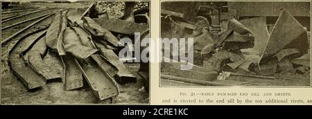 . Amerikanischer Ingenieur und Eisenbahn Zeitschrift . Mai 1907. AMERICAN ENGINEER AND RAILROAD JOURNAL. 109. ABB. 30. – BESCHÄDIGTE SEITENSCHWELLER UND MITTELSCHWELLER. Stockfoto