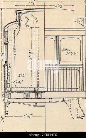 . Eisenbahn-Meister Mechaniker [Mikroform] . o in den praktischen Dienst gestellt werden und die Autos hereresorred zu diesem Zweck gebaut worden zu sein. Die hierin dargestellte Autobebilderte ist 56 ft. 4 Zoll lang und 8 tt.ioJ4 Zoll breit. Es wird von lour Westinghousemotors von 150 Pferdestärken jeweils angetrieben, so dass eine Gesamtpferdekraft von 600 pro Auto, für 65 oder 75 Meilen pro Stunde ausgerichtet. Das Äußere des Autos ist kastanienbraun lackiert, acolor, die als Standard von der Firma übernommen wurde. ^-vs snown by tne begleitende Innenansichten, als Salon Auto Trie inferior präsentiert ein angenehmes Aussehen und allen Komfort von da angeordnet Stockfoto
