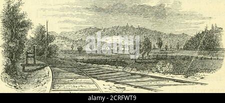 . Harper's New York and Erie Rail-Road Guide book : mit einer Beschreibung der Landschaft, Flüsse, Städte, Dörfer, und die wichtigsten Werke auf der Straße ; mit hundertsechsunddreißig Stichen von Lossing und Barritt, Aus den eigens für dieses Werk von William Macleod gefertigten Originalskizzen. Hält sich westlich an die Berge, so dass die Bahnstraße die geschwungene Basis der Hügel im Osten, also das Tal elliptisch in Form, Denn in der Entfernung von zweierlei Straße und Fluss wieder vereinen sich das Tal ist offensichtlich ein alluvialer deposite, da kaum ein Stein sein kann foundupon seinen Leve Stockfoto
