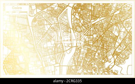 Kairo Ägypten Stadtplan im Retro-Stil in Golden Color. Übersichtskarte. Vektorgrafik. Stock Vektor