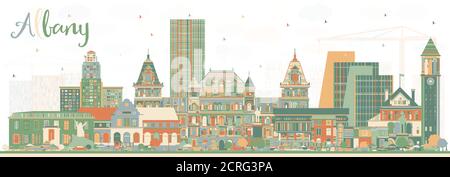 Albany New York City Skyline mit Color Buildings. Vektorgrafik. Albany USA Stadtbild mit Wahrzeichen. Business Travel und Tourismus Konzept. Stock Vektor