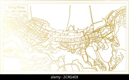 Hong Kong China Stadtplan im Retro-Stil in goldenen Farben. Übersichtskarte. Vektorgrafik. Stock Vektor