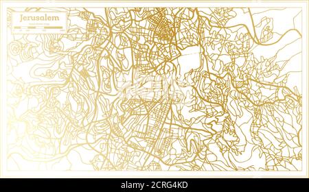 Jerusalem Israel Stadtplan im Retro-Stil in goldenen Farben. Übersichtskarte. Vektorgrafik. Stock Vektor