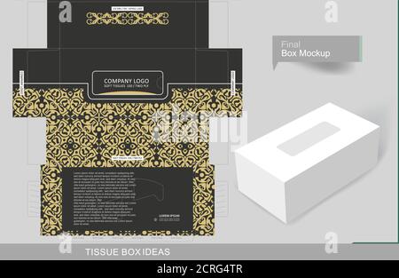 Abstrakte dunkelgraue Farbe mit Vintage goldenen Elementen Tissue Box Konzept, Vorlage für geschäftliche Zwecke, platzieren Sie Ihren Text und Logos und bereit zu gehen Stock Vektor