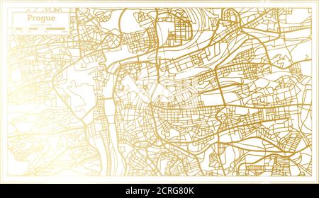 Prag Tschechische Republik Stadtplan im Retro-Stil in goldenen Farben. Übersichtskarte. Vektorgrafik. Stock Vektor