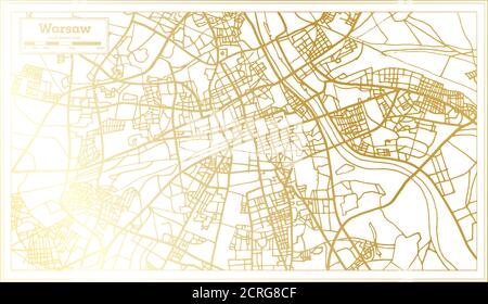 Warschau Polen Stadtplan im Retro-Stil in goldener Farbe. Übersichtskarte. Vektorgrafik. Stock Vektor