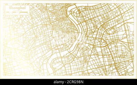 Shanghai China Stadtplan im Retro-Stil in Golden Color. Übersichtskarte. Vektorgrafik. Stock Vektor