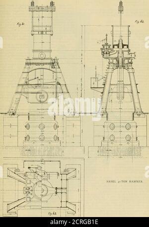 . Die Eisenbahn- und Ingenieurzeitschrift . CREUSOT 20-TONNEN-HAMMER. Vol. LXn, No. Ic] ENGINEERING JOURNAL. 457 r^ II ^S- ^^■. ARBEL 40-TONNEN-HAMMER. 458 DIE EISENBAHN UND [OKTOBER, 1888. Heben des Dampfventils 0.023 Meter. Durchmesser des Auslassventils o 240 Meter. Heben des Auslassventils 0.032 Meter. Gesamtgewicht von Amboss-Block 141 Tonnen. Dieser Hammer, mit einem sehr langen Schlag, kann verwendet werden, um sehr schwere Stücke, die Amboss-Block ist gut ar-reichen sowohl in Bezug auf Gewicht und Basis. KAPITEL XX.DER ARBEL 4O-TON HAMMER. Dieser einwirkende Hammer wurde 1881 von der Compagnie de IHorme aus einem Entwurf gebaut Stockfoto