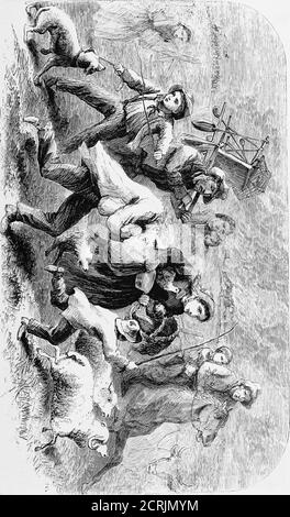 . Der Süden : eine Tour durch seine Schlachtfelder und zerstörten Städte, eine Reise durch die verwüsteten Staaten, und Gespräche mit den Menschen: Eine Beschreibung des gegenwärtigen Zustandes des Landes - seine Landwirtschaft - Eisenbahnen - Geschäft und Finanzen.. . Diese bedeutsamste Expedition, die Maler, Historiker, Romantiker, in zukünftigen Zeitaltern arbeiten, zu begreifen und darzustellen. Gewarnt durch die fliegende Kavallerie und den Rauch und die Plantagen am Horizont, dachten die panisch geplagten Bewohner nur daran, ihr Eigentum und ihr Leben vor den Eindringlingen zu retten. Viele flohen aus ihren Häusern, mit dem Mo Stockfoto