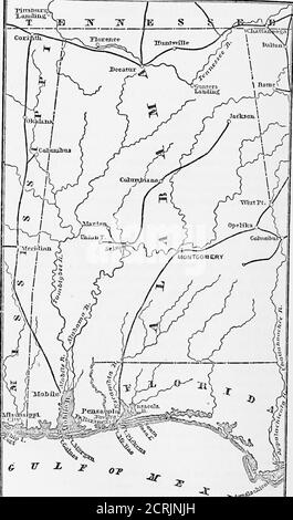 . Der Süden : eine Tour durch seine Schlachtfelder und zerstörten Städte, eine Reise durch die verwüsteten Staaten, und Gespräche mit den Menschen: Eine Beschreibung des gegenwärtigen Zustandes des Landes - seine Landwirtschaft - Eisenbahnen - Geschäft und Finanzen.. . eine eigenartige Erscheinung. Grüne Büschel der Mis-Tletoe wuchsen auf den blattlosen Baumkronen. Wolken von Schwarzbirden bedeckten manchmal das Ufer und warfen einen Schatten, während sie flogen.am zweiten Tag verschwanden die niedrigen Ufer,^ ersetzt durch angenehm bewaldete Blufis und erhöhte Plantagen. Fast alle Pflanzer, die ich traf, waren unten zu Mobile topurchase ihre Versorgungsmaterialien für gewesen Stockfoto