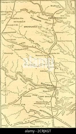 . Der Süden : eine Tour durch seine Schlachtfelder und zerstörten Städte, eine Reise durch die verwüsteten Staaten, und Gespräche mit den Menschen: Eine Beschreibung des gegenwärtigen Zustandes des Landes - seine Landwirtschaft - Eisenbahnen - Geschäft und Finanzen.. . die Begründungen von Richmond. Crossinga desolate hügelige Land von Aveeds und Unterholz, wereached die Werke unterhalb Laurel Hill, der neueren Bau-tion, und von einem mehr formidable Charakter. Die Böschungen waren eischteen Füße hioh aus dem Boden des Grabens. Das war etwa sechs Fuß tief und zwölf breit. Es gab zwei Borsten von abatis. Diese, t Stockfoto