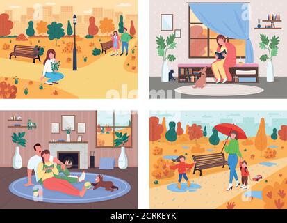 Herbst Aktivität flache Farbe Vektor Illustration Set Stock Vektor