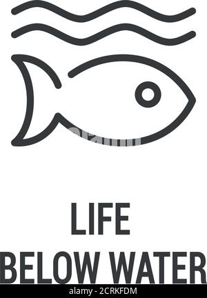 Leben unter Wasser schwarzes Symbol. Soziale Verantwortung des Unternehmens. Nachhaltige Entwicklungsziele. SDG-Zeichen. Piktogramm für Anzeige, Web, mobile App. UI-UX-Design Stock Vektor