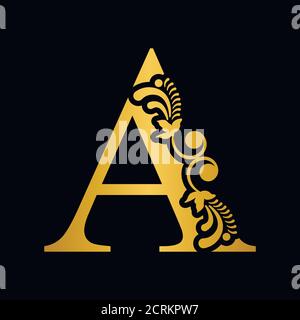 Goldener Buchstabe A. Vintage goldene Blumenornament Anfangsbuchstaben. Alphabet. Logo-Vektor Stock Vektor