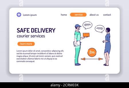 Webbanner für sichere Lieferung. Kurierdienste. Isolierte Zeichentrickfigur auf weißem Hintergrund. Konzept für Webseite, Präsentation, smm, Anzeige, Website Stock Vektor