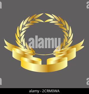 Vector Award Gold gekrümmtes Band Banner mit Gold Lorbeerkranz Isoliert auf grauem Hintergrund Stock Vektor