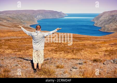 Panoramablick auf den Fjord. Stockfoto