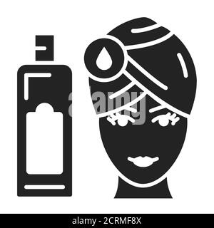 Waschkopf, schwarzes Glyphensymbol. Friseur. SPA, Schönheitssalon. Piktogramm für Webseite, mobile App, Promo. UI UX GUI Design Element. Stock Vektor