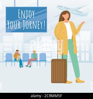 Genießen Sie Ihre Reise Social Media Post Mockup. Reisen mit dem Flugzeug. Design-Vorlage für Werbewebbanner. Social Media Booster, Content Layout Stock Vektor