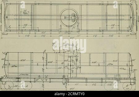 . Eisenbahnmechaniker . ) Â§ in.plate. Die Köpfe sind yz in. Dick und werden zu einem Radius von 10 ft. Die Kuppel hat innen einen Durchmesser von 5 Fuß und ist seitlich mit einer Platte von 5/16 Zoll und oben mit einer fg-Platte versehen. Die Kuppelabdeckung ist bis zu einem Radius von 8 ft aufgetischt. Der Kuppelring die obere Platte, die 3 Zoll von der Innenseite der Oberseite der Tankschale und mit einem 5*8 Zoll Abstand zwischen der oberen und unteren Platte platziert ist. Sie sind mit S/16 Zoll-Knotenblechen an der Schale befestigt. Das untere Auslassventilgehäuse ist aus dem Uusualt&gt;pe e.xcept, dass es ein Innengewinde über dem Ventil hat, in das ein Guss eingebaut wird Stockfoto