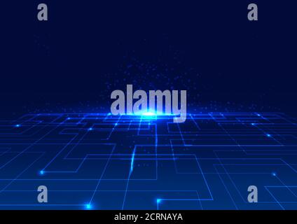 Abstract Technology digital concept blue line perspective with Glow light on dark background. Vektorgrafik Stock Vektor