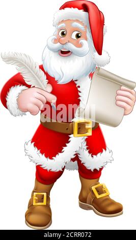 Santa Claus Quill Pen Scroll Letter Cartoon Stock Vektor