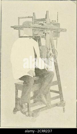 . Die Grundsätze und Praxis der roentgenologischen Technik . Abb. 207. Abb. 207-208.- Kopf Immobilisierung (.Percy Brown.) Apparat.. 150 KOPF Stockfoto