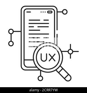 UX Forschung schwarze Linie Symbol. Systematische Untersuchung der Nutzer und ihrer Anforderungen, um Kontext und Einblick in den Prozess der hinzuzufügen Stock Vektor