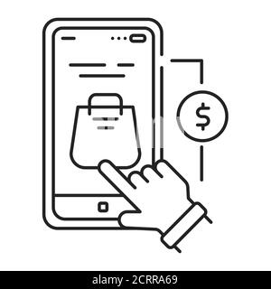 Schwarzes Symbol für App-Kauf. Bezieht sich auf den Kauf von Waren und Dienstleistungen innerhalb einer Anwendung auf einem mobilen Gerät. UI UX GUI Design Element Stock Vektor