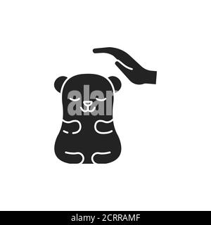 Nagetierpflege schwarzes Glyphensymbol. Verbesserung des Lebens von Nagetieren. Aktionen, die auf ihre Pflege abzielen. Piktogramm für Webseite, mobile App, Promo. UI UX GUI DESIGN Stock Vektor