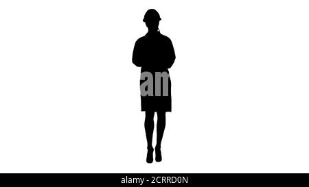Silhouette Frau Ingenieur schreiben Checkliste wandern. Stockfoto