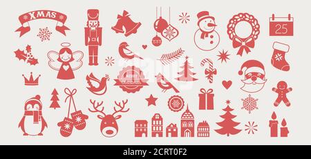 Flache Weihnachten Symbole, Element für Muster, Karten, Apps Aufkleber, Vektor-Hintergrund Stock Vektor