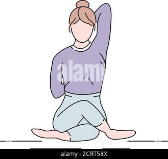 Gomukhasana Kuh Kopf Pose Farbe Linie Symbol. Dehnt die Knöchel, Hüften und Oberschenkel, Schultern, Achselhöhlen und Trizeps und Brust. Piktogramm für Webseite Stock Vektor