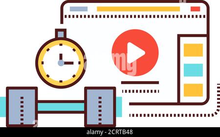 Sport Blog Website Farbe Linie Symbol. Video-Streaming für Training und Marathon. Vlogging-Zeichen. Piktogramm für Webseite, mobile App, Promo. UI UX GUI DESIGN Stock Vektor