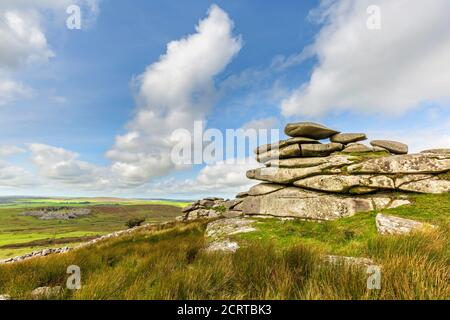 Die gestapelten Felsen des Cheesewring auf Bodmin Moor in Cornwall, England Stockfoto