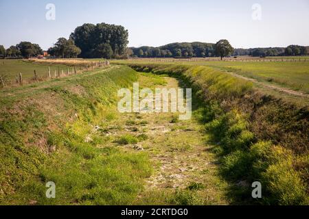 Die trocken gefallene Issel bei Wesel am 19. September. 2020, Nordrhein-Westfalen, Deutschland. Der trocken gefallte Fluss Issel bei Wesel am 19.09. Stockfoto