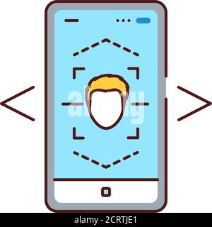 Augmented Reality Gesichtserkennung Farbliniensymbol. Biometrisches Scannen. Identifikationsperson. Gesichts-ID. Piktogramm für Webseite, mobile App, Promo. UI Stock Vektor